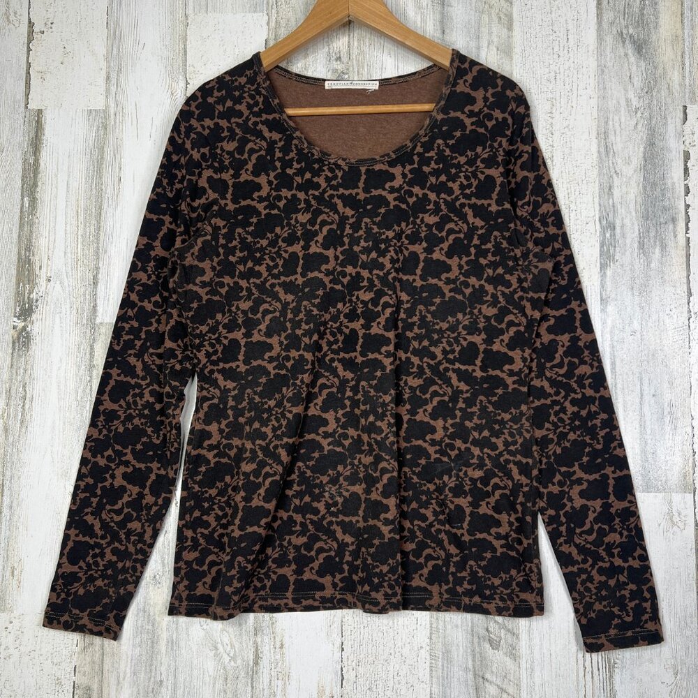 Peruvian Connection Shirt Womens Large Pima Cotton Brown Floral - Picture 1 of 9